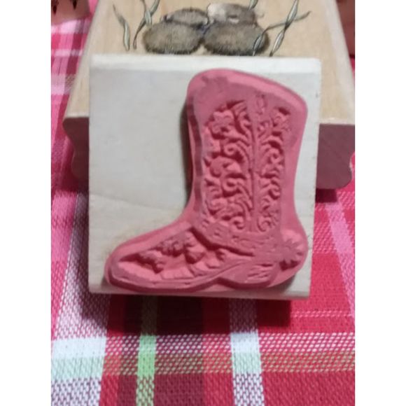 Stampabilities 2002 OLD BOOT Vintage Wood Rubber Stamp Scrapbook Cowboy - Picture 2 of 4